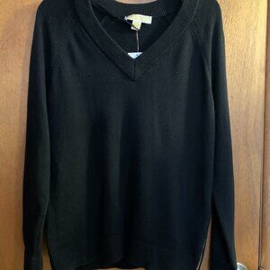 Michael Kors Black V Neck side zippers Women’s Sweater Small Classic